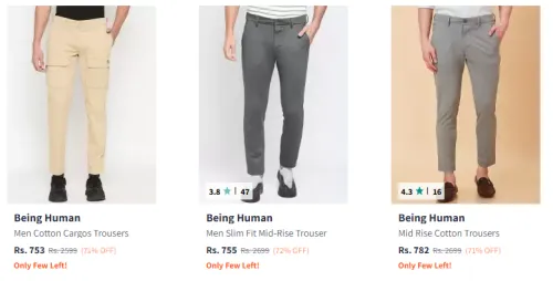 Image of Being Human Men's Trouser at Minimum 70% Discount