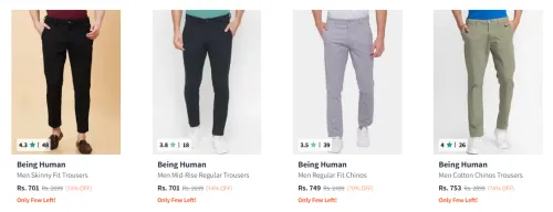 Image of Being Human Men's Trousers at minimum 70% Discount