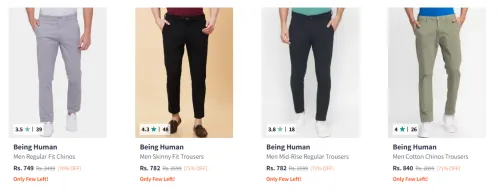 Image of Being Human Men's Trousers at minimum 70% Discount