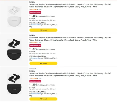 Image of Belkin Earbuds at minimum 60% Discount 