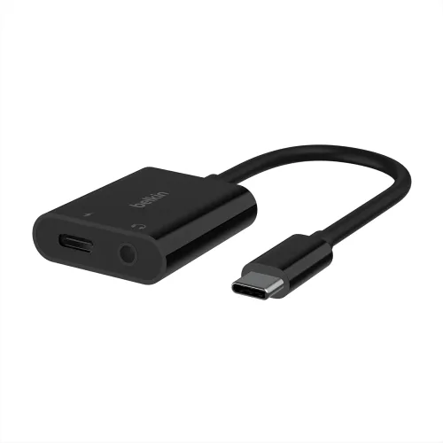 Image of Belkin Rockstar 3.5mm Audio + USB-C Charge Adapter, USB-C Audio Adapter Compatible with iPad Pro 12.9, 11, Galaxy, Pixel
