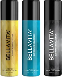 BELLAVITA Noir, Azure & Prestige Deo Parfum Combo | 3x150ml | Long lasting Body spray | Deodorant Spray - For Men & Wo