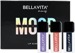 BELLAVITA pH Adapting Mini Lip Gloss Set of 3x2ml | Glossy Finish| Hydrating & Non-sticky  (6 ml, Lavender, Peach, Black