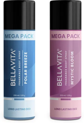 Image of BELLAVITA Polar Breeze & Mystic Bloom Deodorant Combo|2x200ml|Long lasting Fragrance| Deodorant Spray - For Men & Wome