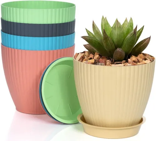 Image of BELLERBIRD Multicolor 6 inch flower pot (Pack of 5, Plastic)