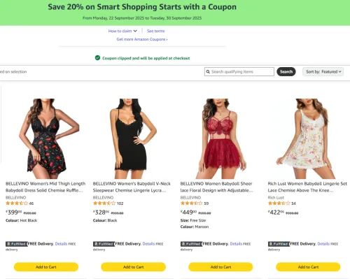 Image of BELLEVINO Women’s Mid-Thigh Babydoll Dress Auto 20% Off Applied.