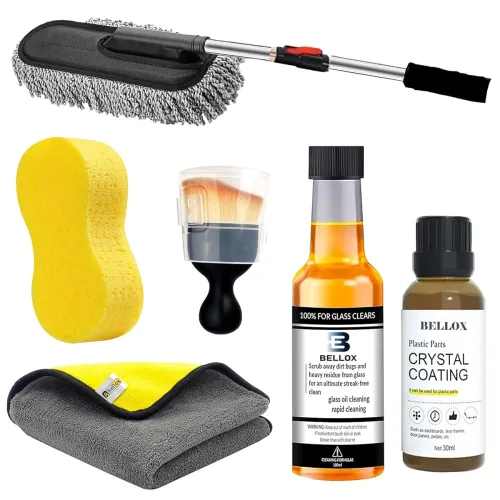 Image of BELLOX 6 PCS Car Cleaning Kit- 1PCS Microfiber Car Duster, 1PCS 30ml PVC Restorer, 1PCS Car Windshield Glass Cleaner, 2P