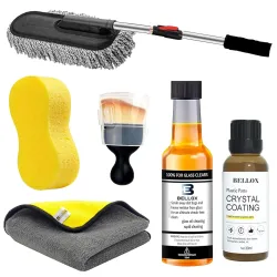 BELLOX 6 PCS Car Cleaning Kit- 1PCS Microfiber Car Duster, 1PCS 30ml PVC Restorer, 1PCS Car Windshield Glass Cleaner, 2P