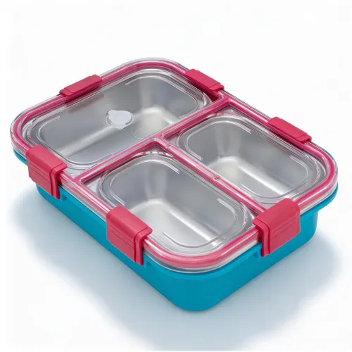 Image of Belocopia 3-Compartment Stainless Steel Lunch Box, 525ml