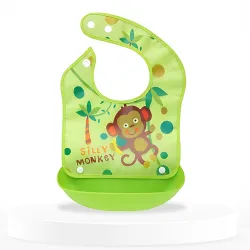 BEMBIKA Baby Feeding Essential Baby Feeding Bib Silicone Tableware Waterproof, Washable Lightweight And Ideal For Feeding Baby & Toddlers-(Monkey Green)