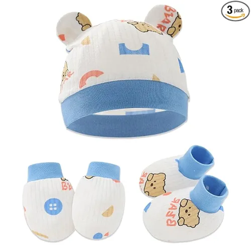 Image of Bembika Cotton Baby Mittens – Soft, Non-Slip Baby Mittens & Socks for Winter, Warm Infant Cap for Scratching, 0-3 Months