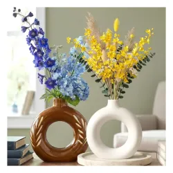 BENAVJI Ceramic Donut Vase Circular Hollow Nordic Flower Vase Decorative