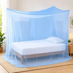 BENAVJI Foldable Machardani Single Bed | Pure Cotton Mosquito net (Blue, 3.5FT X 6FT) | Strong, Breathable, Lightweight, Portable & Ideal for Daily Usage | Full Protection for Home & Travel
