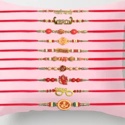 BENAVJI Handcrafted Rakhi Set of 15, Gold-Plated Designer Brother Rakhis