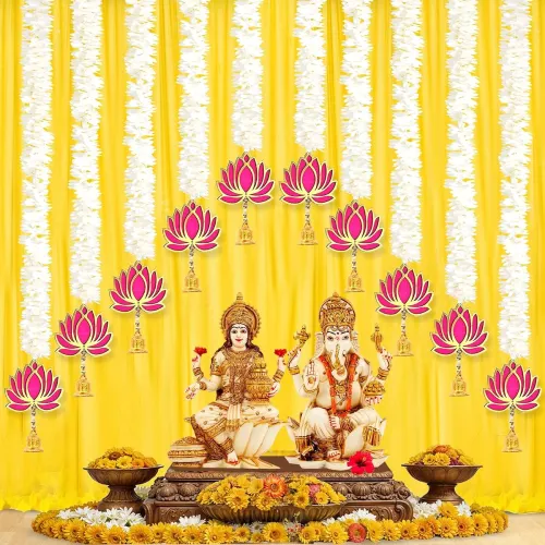 Image of BENAVJI Presents Handmade Artificial Jasmin Mogra Garland String with MDF Lotus