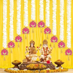 BENAVJI Presents Handmade Artificial Jasmin Mogra Garland String with MDF Lotus