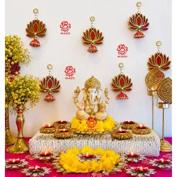 BENAVJI Presents Handmade MDF Wood Lotus Hangings Jhumki Style for Diwali Home