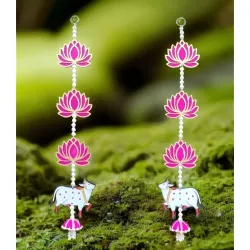 BENAVJI Presents Handmade MDF Wooden Lotus with Cow Door Toran Jhumka Style