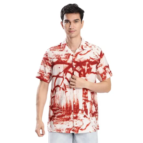Image of BENE KLEED Men Resort Collar Abstract Print Shirt