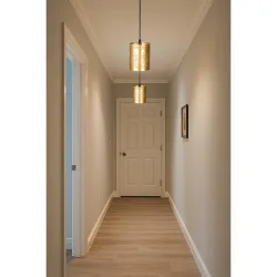 BENE Kyle Pendant Lamp, Mild Steel Indoor Modern Hanging Lamp, E-27 Base Ceiling Hanging Light for Home Decor, Kitchen, Living Room, Bedroom, 8 cm (Golden, Pack of 2 Pc)