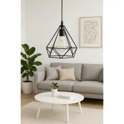 BENE Leon Pendant Lamp, Mild Steel Indoor Geometric Chandelier Modern Hanging Lamp, E-27 Base Ceiling Hanging Light for Home Decor, Kitchen, Living Room, Bedroom, 17 cm (Black, Pack of 1 Pc)