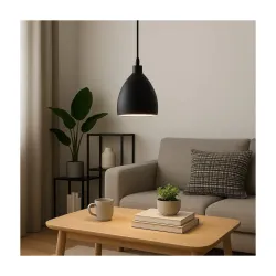 BENE Zomba Pendant Lamp, Mild Steel Indoor Modern Hanging Lamp, E-27 Base Ceiling Hanging Light for Home Decor, Kitchen, Living Room, Bedroom, 16 cm (Black, Pack of 1 Pc)