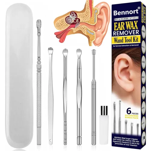 Image of Bennort 6 in 1 Ear Wax Removal and Cleaner Kit - Resuable Ear Pick Cleaning Tool with Storage Box,Stainless Steel Ear Pi