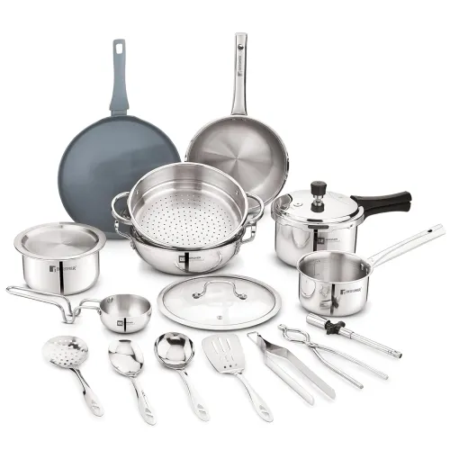 Image of Bergner 17 Pcs Ramadan Set, Triply Cookware Set, Consumes Less Oil, Healthy Cooking, Complete Kitchen Set, Even Heat Dis