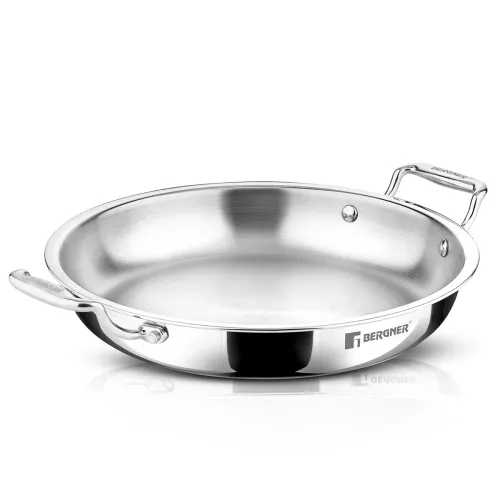 Image of Bergner Argent Samsara Triply Jalebi Pan 32cm (4L), Faster and Even Heat Distribution, Ergonomic Stay Cool Cast Handles,