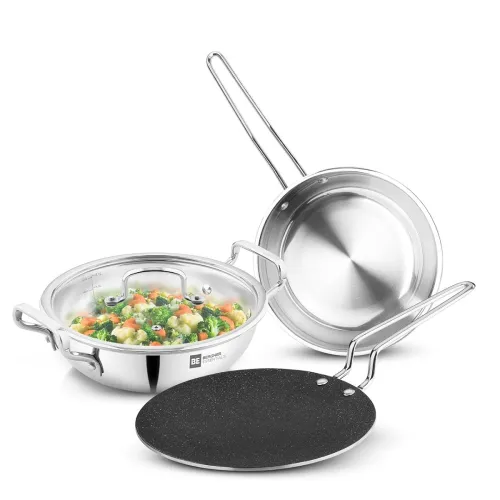 Image of Bergner BE Essentials TriPly Stainless Steel Cookware Set 4 Pcs