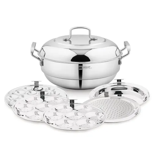 Image of Bergner BE Essentials Triply Multi Kadai with Plates Set (27cm, 5 Pcs)