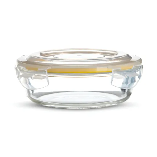 Image of Bergner Transparent Borosilicate Glass Microwave Safe Clip-On Fridge Container-400ml