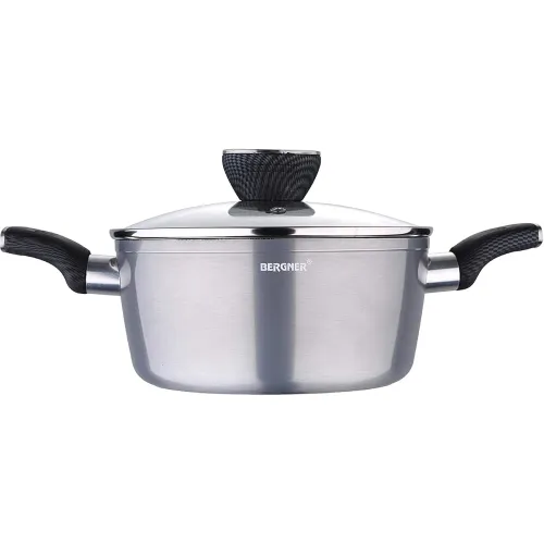 Image of Bergner Carbon TT Forged Aluminium Non-Stick Casserole with Glass Lid, 24 cm, 4.6 Liters, Induction Base, Metallic Grey
