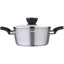 Bergner Carbon TT Forged Aluminium Non-Stick Casserole with Glass Lid, 24 cm, 4.6 Liters, Induction Base, Metallic Grey