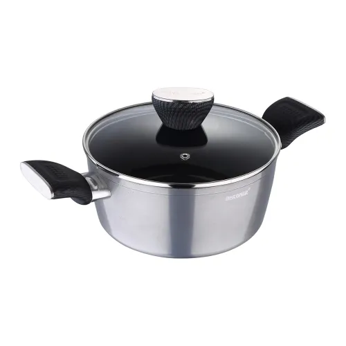 Image of Bergner Carbon TT Forged Aluminium Non-Stick Casserole with Glass Lid & Induction Base (20 cm, 2.6 Liters, Metallic Grey