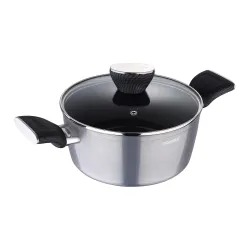 Bergner Carbon TT Forged Aluminium Non-Stick Casserole with Glass Lid & Induction Base (20 cm, 2.6 Liters, Metallic Grey