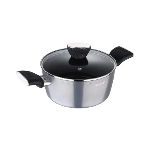 Image of Bergner Carbon TT Forged Aluminium Non-Stick Casserole with Glass Lid, 24 cm, 4.6 Liters, Induction Base, Metallic Grey