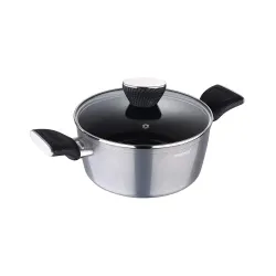 Bergner Carbon TT Forged Aluminium Non-Stick Casserole with Glass Lid, 24 cm, 4.6 Liters, Induction Base, Metallic Grey