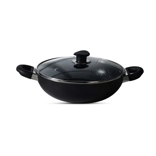 Image of Bergner Essential Plus 5 Layer Marble Non Stick Kadai/Kadhai with Glass Lid, 26 cm, 4.5 litres, Induction Base, Food Saf