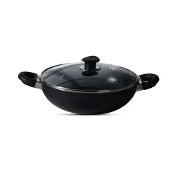 Bergner Essential Plus 5 Layer Marble Non Stick Kadai/Kadhai with Glass Lid, 26 cm, 4.5 litres, Induction Base, Food Saf