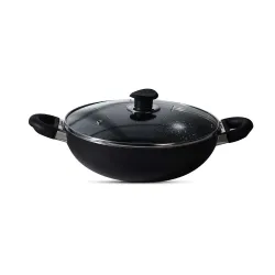 BERGNER Essential Plus 5-Layer Non-Stick 24 cm Kadai with Glass Lid, 3.6 L Kadhai, Consumes Less Oil, Bakelite Handles with Comfortable Grip, Quick Heat Distribution, Easy to Clean - Inducti...