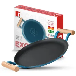 BERGNER Excalibur Lightweight Cast Iron Dosa Tawa 30cm, Double Sided Sturdy Handle, Non-Stick Coating, PFAS Free, Perfect Heat Distribution, Elegant Design - Induction Compatible (Blue)