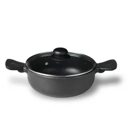 Bergner Senator Die-Cast Non-Stick Kadai With Glass Lid, 20cm, 2.5 Litres, , Black