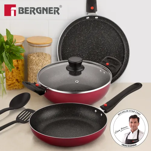 Image of BERGNER Sherry Plus 5-Layer Non-Stick Cookware Set 6 Pcs, Detachable Handle - Induction Bottom Non-Stick Coated Cookware