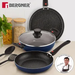 BERGNER Sherry Plus 5-Layer 6 Pcs Non-Stick Cookware Set with Detachable Handle - Induction Bottom Non-Stick Coated Cook
