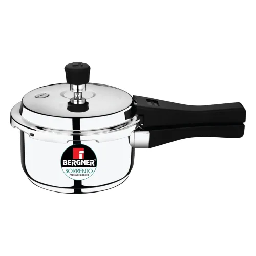 Image of Bergner Sorrento Stainless Steel 2 Litres Outer Lid Pressure Cooker, Mini Pressure Cooker, Heavy Bottom, Easy Open and C