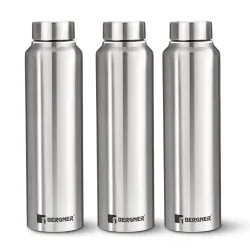 Bergner Walking Stainless Steel 3 Pcs (1000ml Each) Water Bottles with Screw Cap, Rustproof, Airtight & Leakproof Steel 