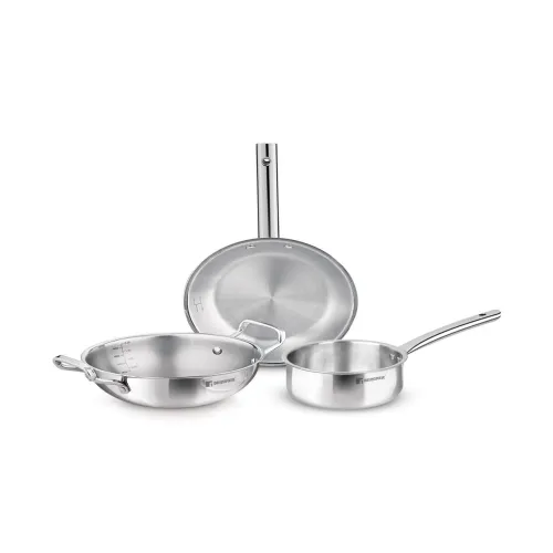 Image of BERGNER Silver-Toned Induction Base Tri-Ply Stainless Steel Cookware Set of