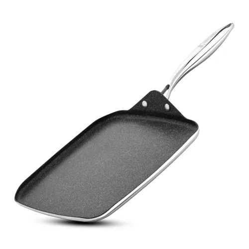 Image of BERGNER Argent Samsara Triply Stainless Steel 27cm Square Multi Tawa with Quantanium Non-Stick Coating, Consumes Less Oi