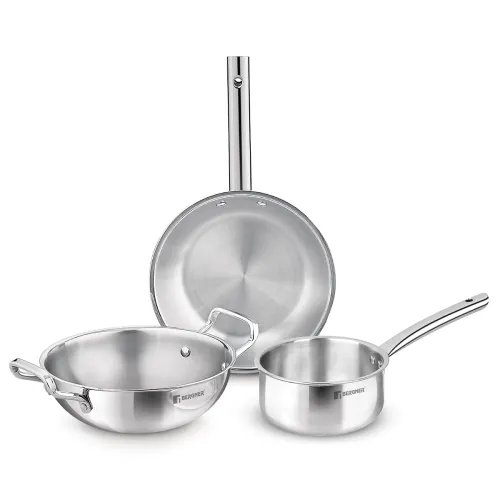 Image of Bergner TriPro 3 Pcs Tri-Ply Stainless Steel Induction Bottom Cookware Set - 22cm